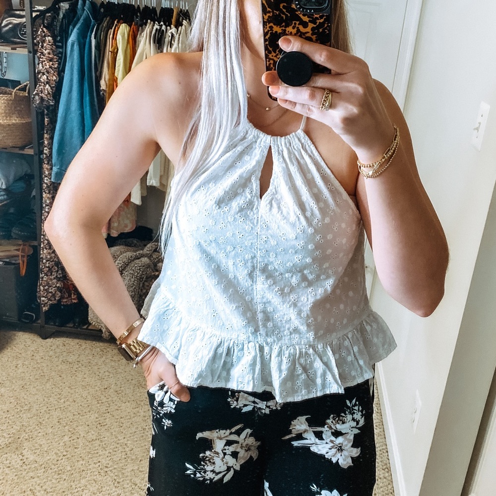 Caution To The Wind 💨 Cotton Ruffle Halter Top